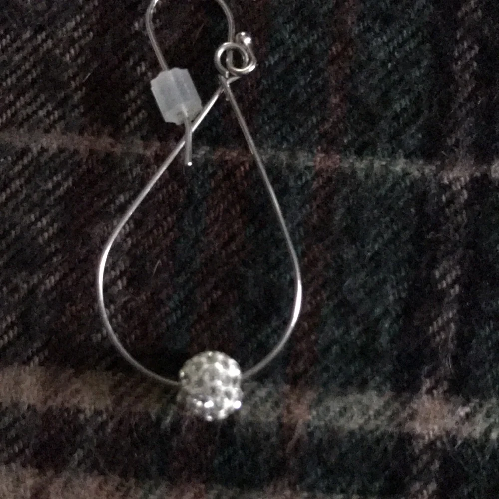 Sterling Silver Drop Earrings With Pave Crystal Ball NWOT - Picture 2 of 2